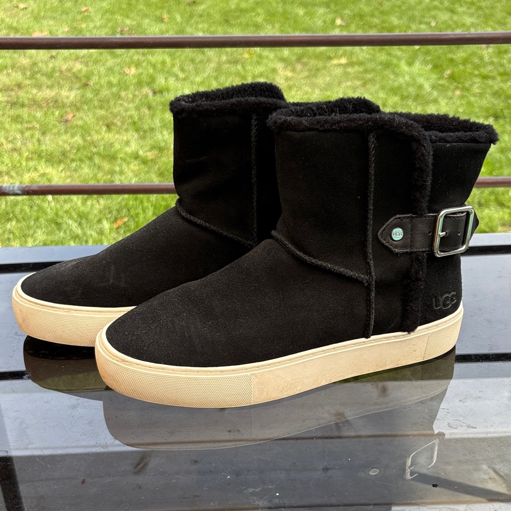 UGG Black Suede Aika Sneaker Boots with Buckle